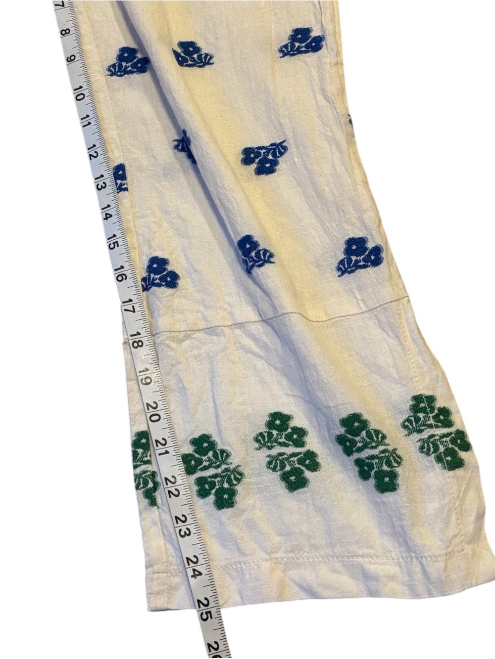Zara Embroidered Cropped Pants – White Blue & Green Floral Print – Size Medium - Picture 5 of 9